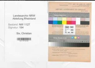 Entnazifizierung Christian Six , geb. 17.07.1899 (Justizangestellter)
