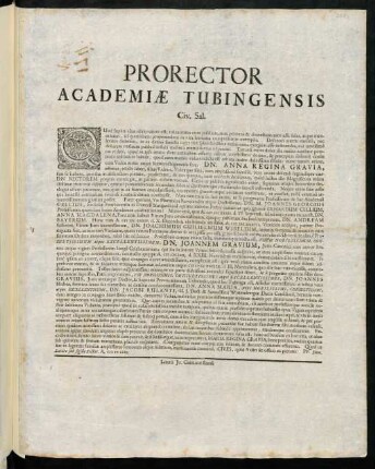 Prorector Academiae Tubingensis Civ. Sal.