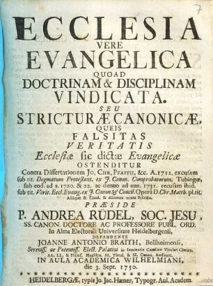 Ecclesia vere evangelica quoad doctrinam et disciplinam vindicata ...