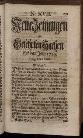 N. XVII. Leipzig, den 1 Mertz. - N. XXV. Leipzig, den 28 Mertz.