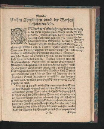 Vorrede An den Christlichen unnd der Warheit liebhabenden Leser.