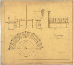 Billing, Hermann; Baden-Baden, Vincentistr. 21-23; Villa E. Maurer - Gartenbank; Gartentisch (Grundriss; Ansicht; Schnitt)