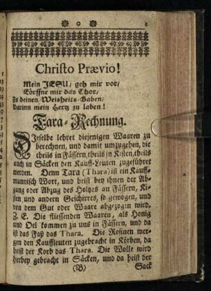 Christo Praevio! Tara-Rechnung