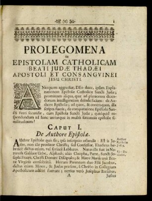 Prolegomena in Epistolam Catholicam Beati Judae Thadaei Apostoli Et Consanguinei Jesu Christi