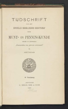 8.1900: Tijdschrift van het Koninklijk Nederlandsch Genootschap voor Munt- en Penningkunde
