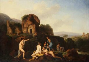 Badende Nymphen in bergiger südlicher Ruinenlandschaft