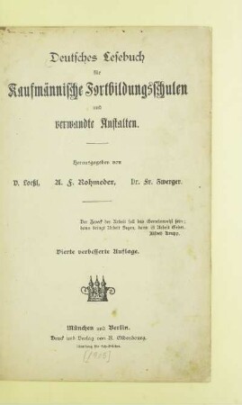 Deutsches Lesebuch für kaufmännische Fortbildungsschulen und verwandte Anstalten