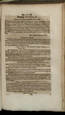Beylage sub Num. 34. Sententia publicata den 8ten Julii 1728.