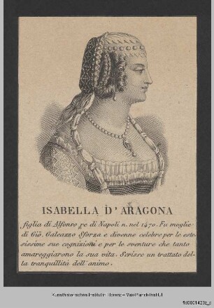 Folge von Bildnissen, Fürstenhäuser und Dogen : Bildnis der Isabella von Aragon