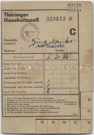 Haushaltspass für zwei erwachsene Personen aus Nohla in Thüringen (Fragment)