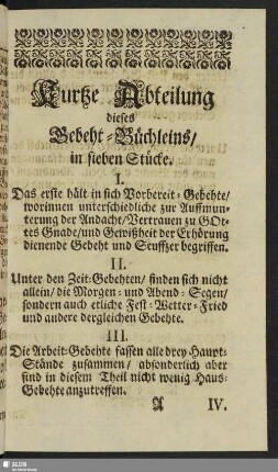Kurtze Abteilung dieses Gebeht-Büchleins, in sieben Stücke