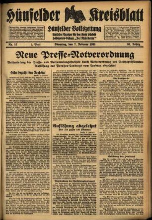 Erste Ausgabe vom Dienstag, den 07. Februar 1933.