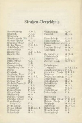 Straßen-Verzeichnis