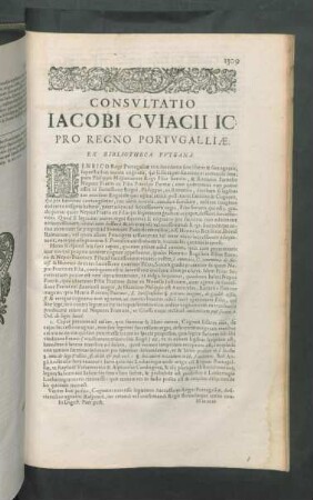 Consultatio Iacobi Cuiacii IC. pro regno portugalliae.
