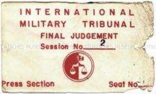 Berechtigungskarte für den Pressebereich des Internationalen Militär-Tribunals in Nürnberg für Irmgard Theisen
