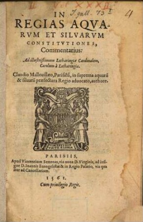 In regias aquarum et silvarum Constitutiones Commentarius