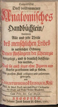 Compendiöses Doch vollkommenes Anatomisches Handbüchlein