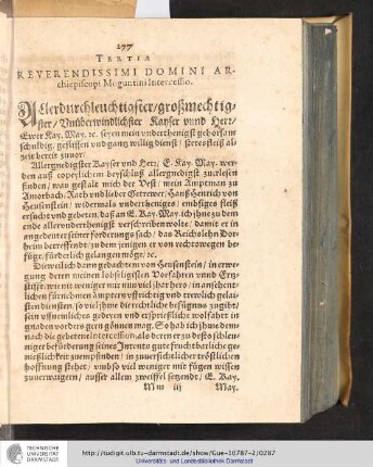 Tertia Reverendissimi Domini Archiepiscopi Moguntini Intercessio