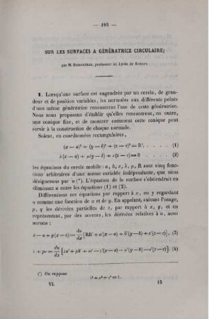 Sur les surfaces a génératrice circulaire.