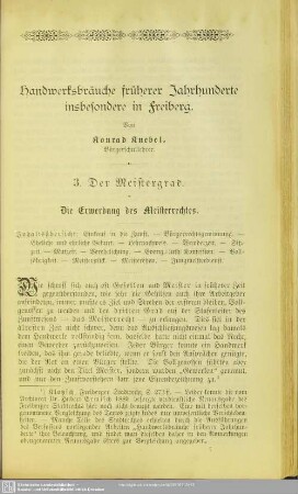 Handwerksbräuche früherer Jahrhunderte insbesondere in Freiberg. 3. Der Meistergrad