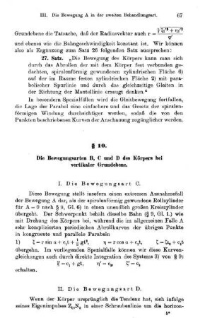 § 10. Die Bewegungsarten B, C und D des Körpers bei vertikaler Grundebene