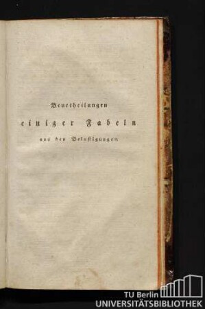 Beurtheilungen einiger Fabeln aus den Belustigungen.