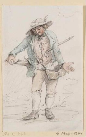 Wanderer, der die Taschen auslehrt, Figurenstudie