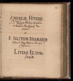 [Briefe von Andreas Hyperius an Justus Didamar]