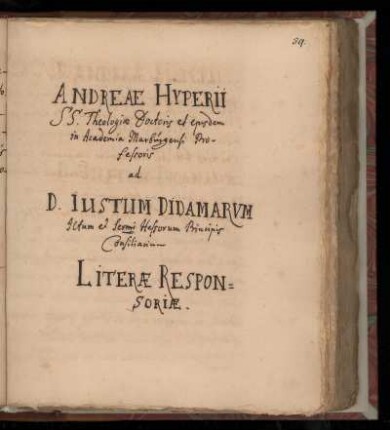 [Briefe von Andreas Hyperius an Justus Didamar]
