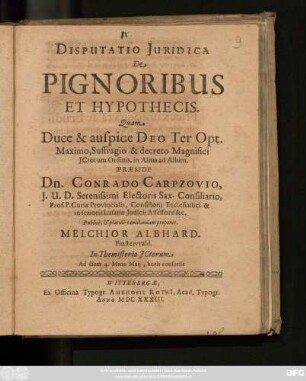Disputatio Iuridica De Pignoribus Et Hypothecis