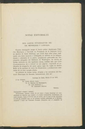 Dos cartas interesantes del Dr. Henríquez y Carvajal
