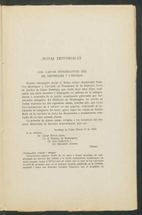 Dos cartas interesantes del Dr. Henríquez y Carvajal