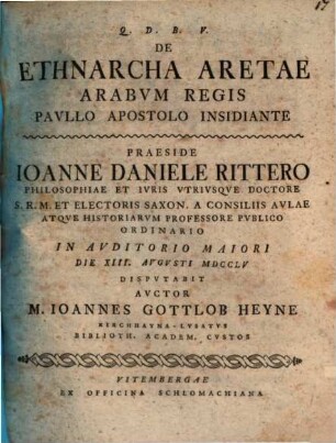 De ethnarcha Aretae, Arabum regis, Paullo Apostolo insidiante