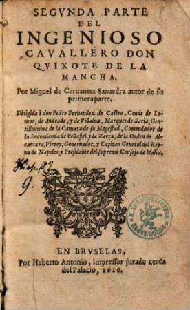 ... Parte Del Ingenioso Cavalléro Don Qvixote De La Mancha, Segvnda