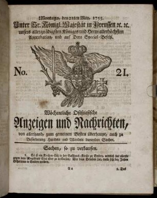 No. 21. Montags, den 21ten May, 1753.