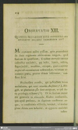 Observatio XIII. Quatenus Privilegium Dotis Instructui Seu Apparatui Mulieri Tribuendum Sit?
