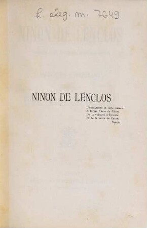 Ninon de Lenclos : commedia lirica in tre atti e quattro quadri