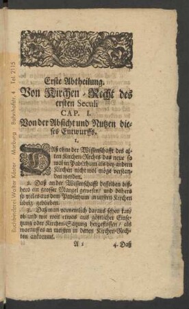 Erste Abtheilung. Von Kirchen-Recht des ersten Seculi