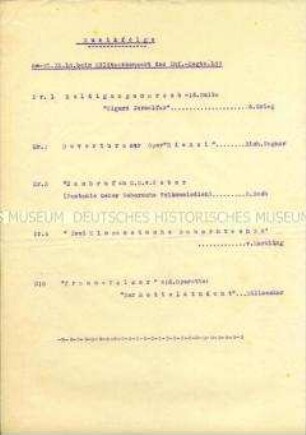 Maschinenschriftlicher Programmzettel einer musikalischen Veranstaltung im besetzten Frankreich