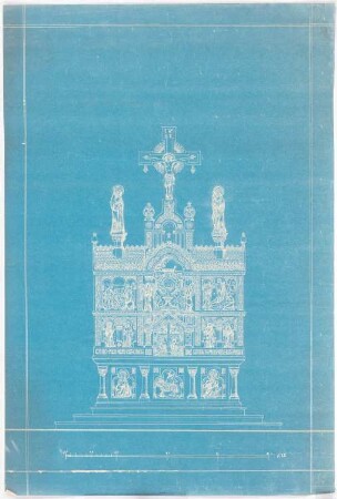 Grabdenkmäler, Altäre und Kirchendetails: Ansicht eines großen Altars in romanischen Formen 1:15