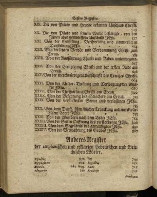 Anderes Register der emphatischen und erklärten Hebräischen und Griechischen Wörter.