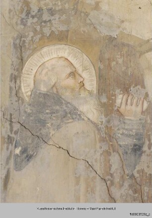 Freskenzyklus mit Szenen aus der Vita des heiligen Antonius : Antonius kniet vor dem Eremiten Paulus