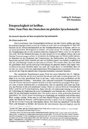 Einsprachigkeit ist heilbar. Oder: Zum Platz des Deutschen im globalen Sprachenmarkt