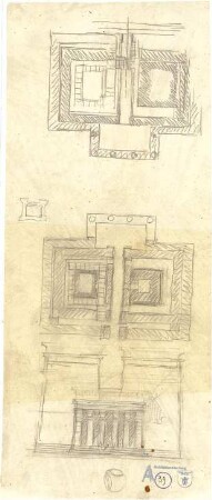 Thiersch, August ; Alexandria (Ägypten); Serapeum von Alexandria, Rekonstruktion des Sarapistempels - Grundrisse, Ansicht