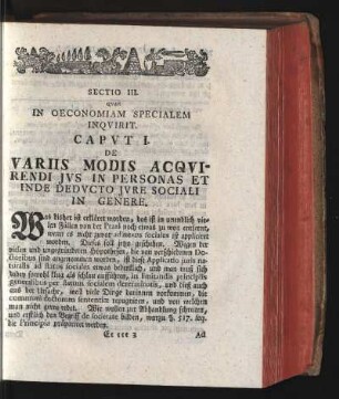 Sectio III. Quae in Oeconomiam Specialem Inquirit