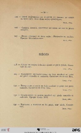 Sièges (Nr. 128-140)