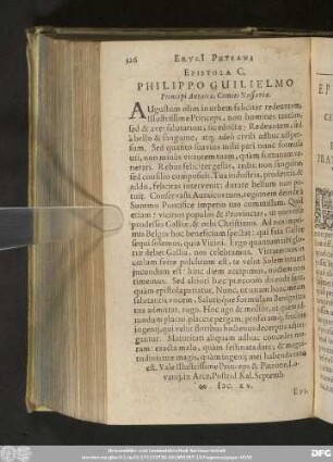 Epistola C. Philippo Guilielmo Principi Auraicae, Comiti Nassaviae.