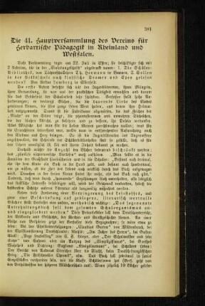 ¬Die¬ 41. Hauptversammlung des Vereins für Herbartische Pädagogik in Rheinland und Westfalen