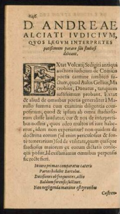 D. Andreae Alciati Iudicium, Quos Legum Interpretes potißimum parare sibi studiosi debeant.
