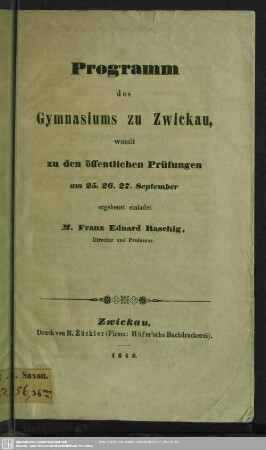 1847/48: Programm des Gymnasiums zu Zwickau : womit zu der öffentlichen Prüfung ... ergebenst einladet